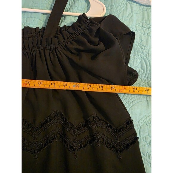 Loft Women's Size Medium Black Lined Chevron Embroidered Mini Dress - Picture 6 of 7